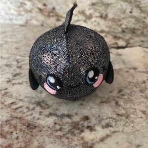 Shark Fish Plush  Sparkle Black Squeezamals Small Stuffed Animal Used